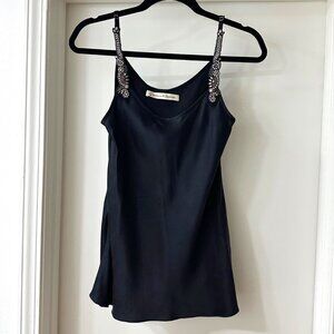 Vintage Graham & Spencer Black Silk Rhinestone Cami Top, Size S